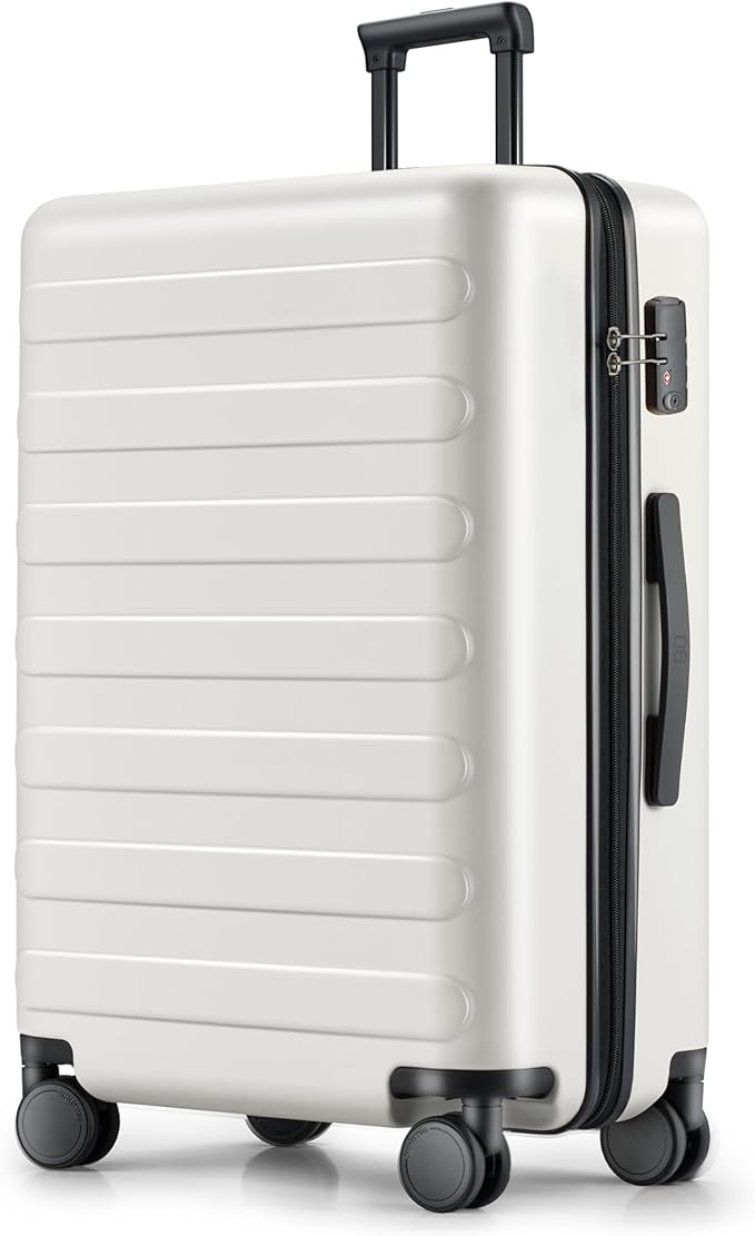 NINETYGO Large Checked Luggage 28 Inch, Checking In Luggage with Smooth Spinner Wheels, Lightweight, Hard Shell PC Suitcase, Lightweight Travel Luggage, TSA Approved (Lily White, Rhine Basic)