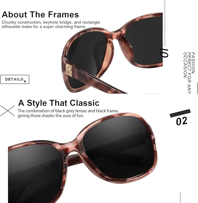 SIPHEW Polarized Sunglasses for Women | Vintage Square Sunglasses w UV400 Protection | Womens Wraparound Shade
