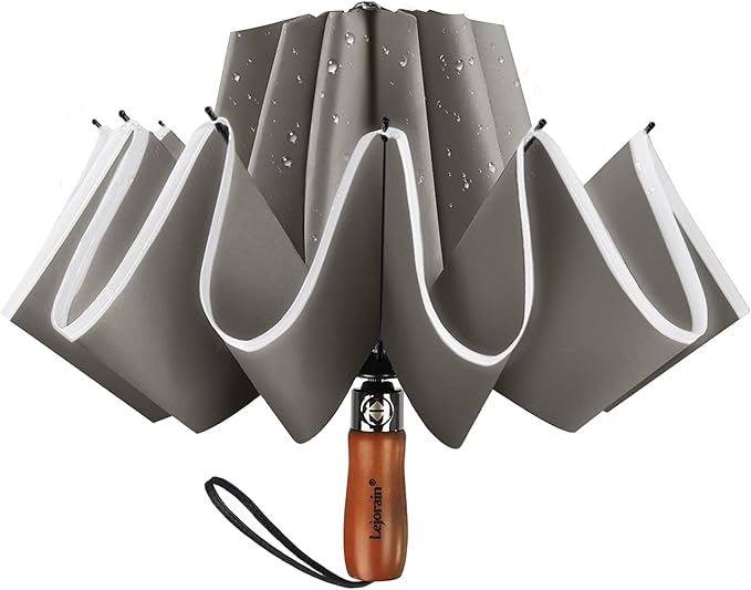 Lejorain Golf Large Inverted Umbrella - Black Big Windproof Heavy Duty Upside Down 46/50/54 Inch Compact Reverse Car Automatic Folding Reflective Umbrella