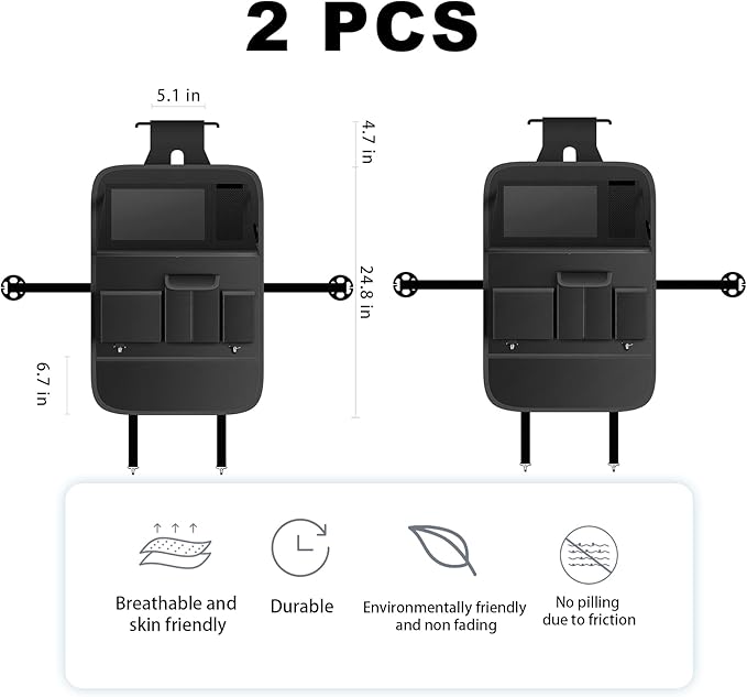 Car Seat Organizers,Multi-functional Back Seat Protectors, Storage Pouches, and Tray Holders (for Cars, Kids, Seat Back and Rear Seats) (Plain Black, 2 Pcs)