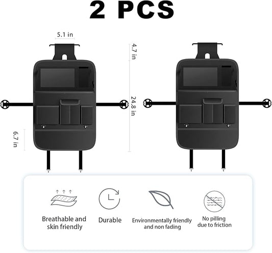 Car Seat Organizers,Multi-functional Back Seat Protectors, Storage Pouches, and Tray Holders (for Cars, Kids, Seat Back and Rear Seats) (Plain Black, 2 Pcs)