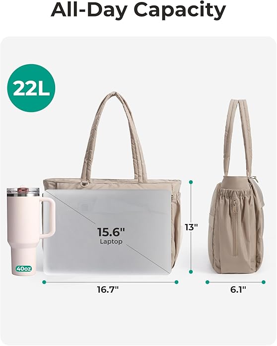 BAGSMART Puffy Bubble Tote Bag for Women, 22L Gym Bag for 40oz Tumbler, Work Handbag for Travel Yoga College