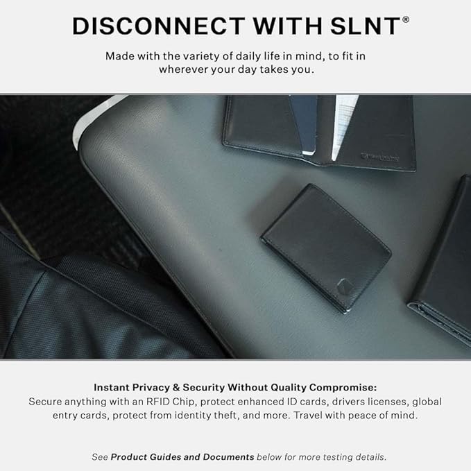 SLNT Napa Leather RFID & NFC Signal Blocking Bi-Fold Wallet - Secure Your Information, Prevent Hacking & Identity Theft - 6 Card Slots & Large Money Pocket - Slim Profile, Great for Travel (Jet Black)