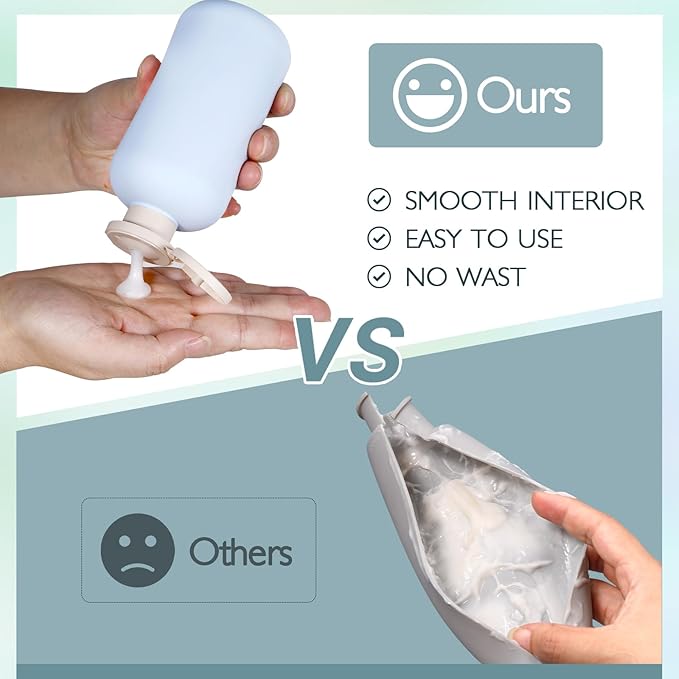 ASEVAT Travel Refillable Shampoo and Conditioner Bottles - 10 oz Plastic Squeeze Bottles with Flip Cap for Toiletries and Liquids (3Pcs)