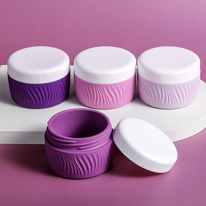 Travel Containers for Toiletries, Silicone Cream Jars BPA-Free, TSA Approved 2oz Travel Size Containers, Leak-proof Portable Size Silicone Jars with Lid for Face Hand Body Cream (4 Pack)