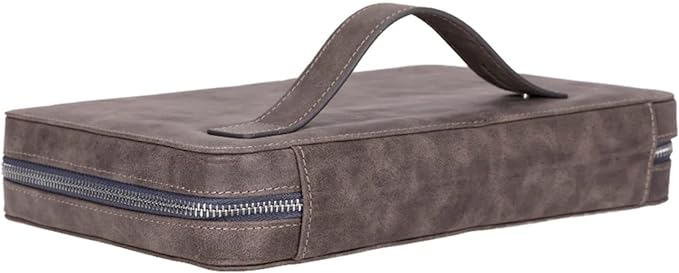 Medicine Handmade Leather Cable Organizer Bag – Full-Grain Leather Travel Tech Case for Cords, Chargers & Accessories – Zippered Storage for Men & Women (Gray)