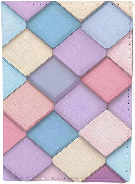 Square Passport Holder for Travel Trendy Pastel Pink and Purple PU Leather Passport Cover Wallet Cute Passport Card Holder for Women and Men