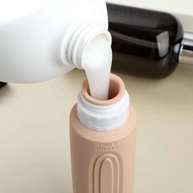 Travel Bottles for Toiletries, Large 6oz Oversize Containers, BPA Free Leak Proof Tubs Refillable Liquid Traveler Accessories with Toiletry Bag for Cometic Shampoo and Lotion Soap (4 Pack)