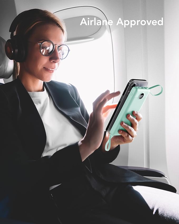 VRURC Portable Charger with Cables for iPhone, 22.5W Fast Charging USB C Power Bank 10000mAh, Compact Cell Phone Battery Pack with Cords for iPhone 16 15 14 13,Samsung Galaxy Series-Green(1 Pack)