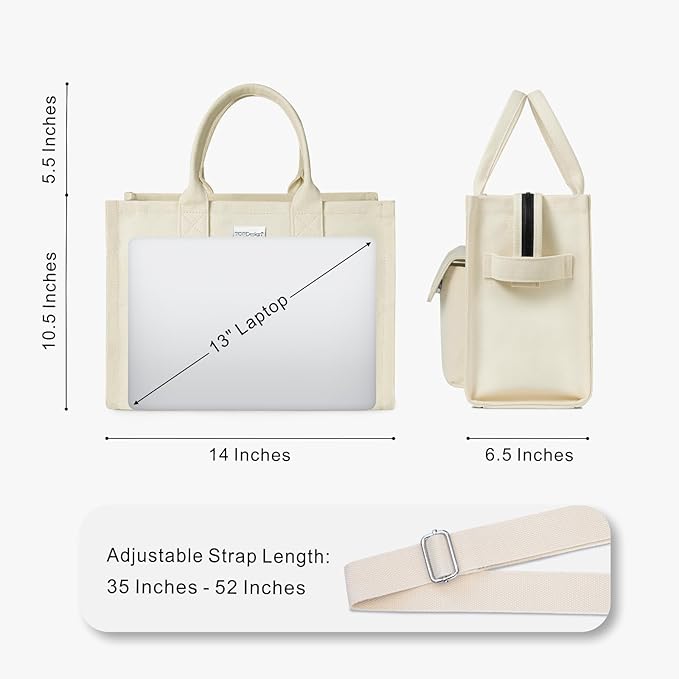 TOPDesign Heavy-Duty Canvas Tote Bag for Women, Adjustable Crossbody/Shoulder Handbag with 9 Pockets, Everything Tote