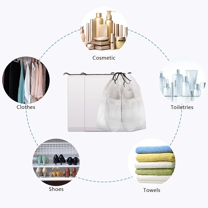 100 PCS Translucent Shoe Bags for Travel, Large Portable Shoe Bags with Drawstring, for Rainy Days Out (White)
