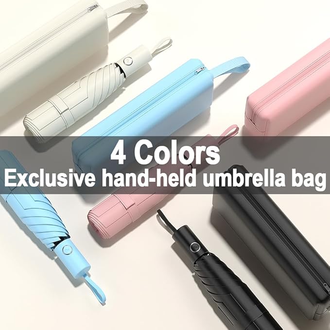 Automatic Mini Travel Windproof Folding Umbrella - UV Protection, Instant Open/Close for Rain/Sun, Small Compact Lightweight Design Fits in Tote Bag/Travel Case/Backpack for Commute, Women & Men