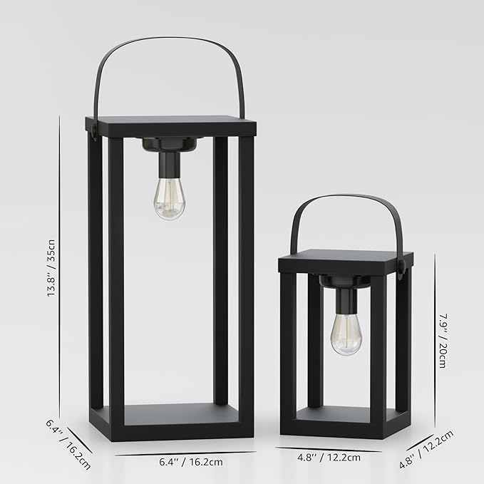 2 Pack Outdoor Lanterns IP44 Cordless LED Lanterns,Rechargeable Portable Table Lamp for Power Outages, Camping & Patio Decor (Large & Small Set)