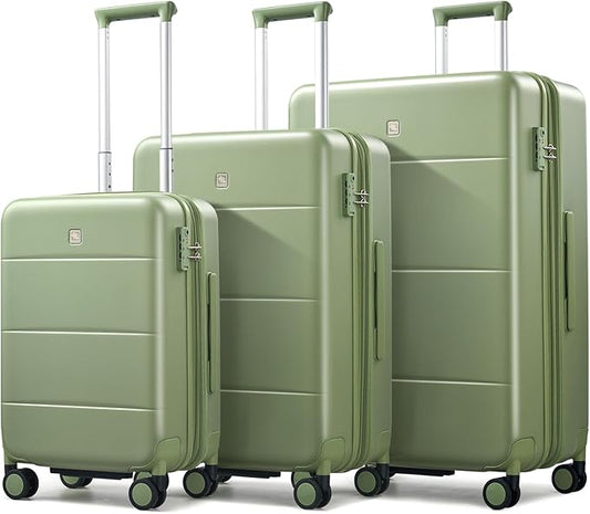Hanke Expandable Luggage Sets 3 Piece with Spinner Wheels, 20/24/28" Hardside Carry On Luggage Large Suitcase, All-PC Hard Shell Luggage, TSA Lock, Lightweight Durable (Bamboo Green)