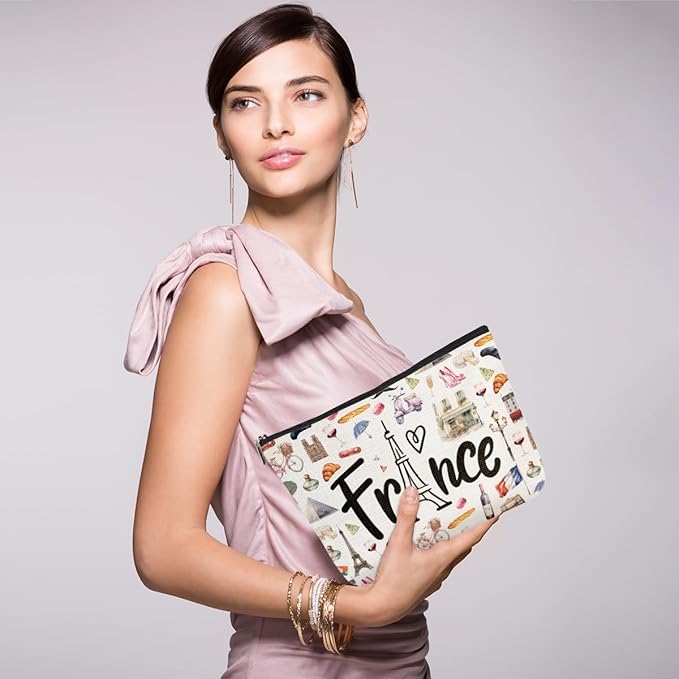 France Travel Culture Gift Cosmetic Bag Makeup Bag French Souvenir Gift Merch French Theme Paris Landmarks Gift for Women Best Friend Traveller Daughter Girls Trip Gifts Favors Christmas Birthday
