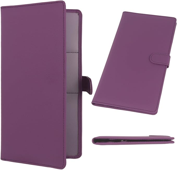 Car Registration and Insurance Holder, Leather Magnetic Shut Vehicle Glove Box Organizer for Document, Card, Driver License, Purple