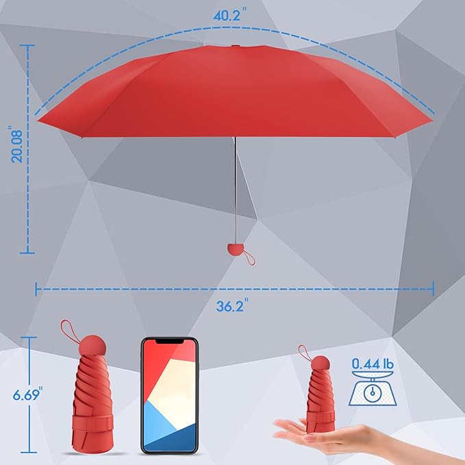 Windproof Mini Travel Folding Umbrella - UPF 50+ Sun & Rain Protection, Small Compact Lightweight Design Fits in Pocket or Bag, Eco-Friendly Fabric Wallet Umbrella for Commuter, Men Women Boys Girls