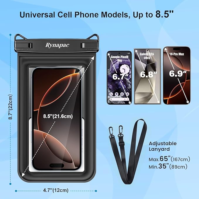 [Up to 8.5"] Floating Waterproof Phone Pouch 2 Pack - Floatable Waterproof Phone Case with Lanyard for iPhone 16 15 Pro Max, Galaxy S25 S24 Ultra, IPX8 Cellphone Dry Bags, Beach Vacation Essentials