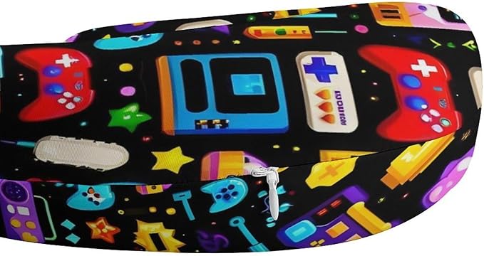 Memory Foam U-Shaped Travel Pillow Neck Pain Relief, Game Video Gaming Pattern White U-Shape, Removable Cover Airplane Car Office