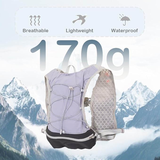 Lightweight Running Vest with 1L Hydration Bladder – 5L Trail Running Water Vest for Women & Men, Adjustable Fit Hydration Pack for Marathon, Jogging, Hiking, Cycling (Green/Grey/Pink)