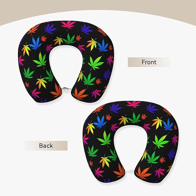 Neck Pillow Memory Foam Chin Cushion with Breathable Cover Trippy Neon Weedleaf Leaves, Cute Airplane Car Pillows for Office Head Pain Relief