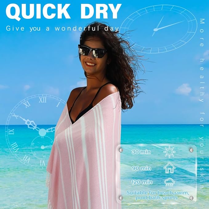 Thin Turkish Beach Towel Lightweight Quick Dry Absorbent Cotton Bathroom Bath Pool Swim Towels Extra Large Oversized Sand Free Beach Accessories Essentials Cloud Gifts for Adult