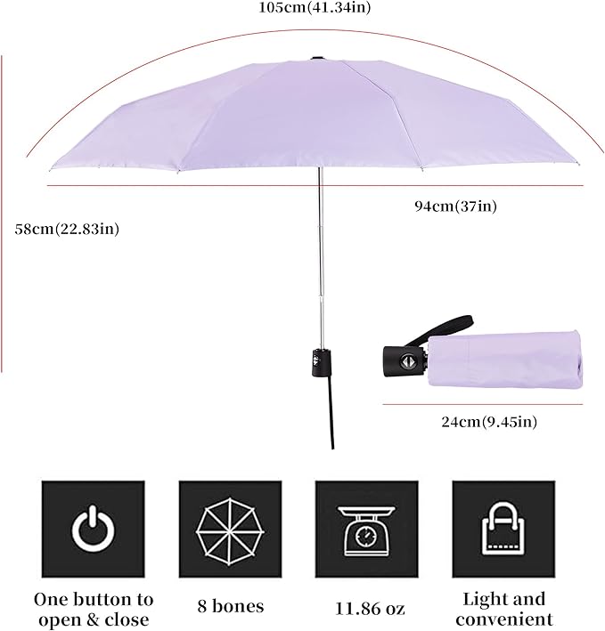 Automatic Mini Travel Umbrellas for Rain/Sun, Small Lightweight Folding Auto Open/Close Windproof Compact Umbrellas for Women Men, Fits Car & Backpack