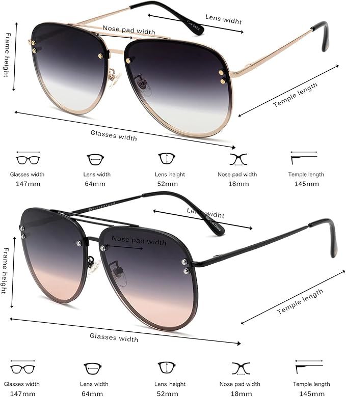 Trendy Oversized Aviator Sunglasses for Women 2025, Cute Retro Aviator Sun Glasses UV Protection Big Shades VF2203