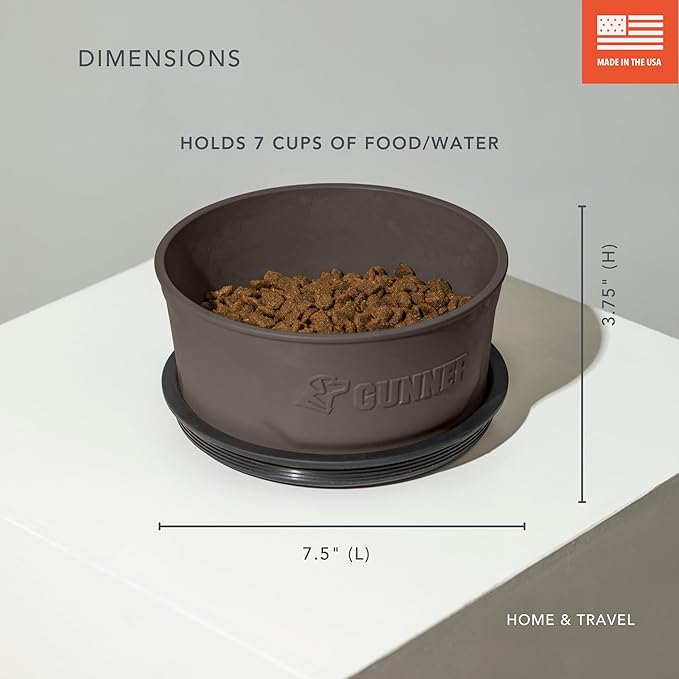 GUNNER Dog Bowl with Spill-Proof Travel Lid – 7.5" x 3.75", 1.3 lb, 7-Cup Capacity, BPA-Free, Rust-Proof, Shock-Resistant, Stackable, Dishwasher Safe, Leak-Resistant Nesting Lid – Gunmetal