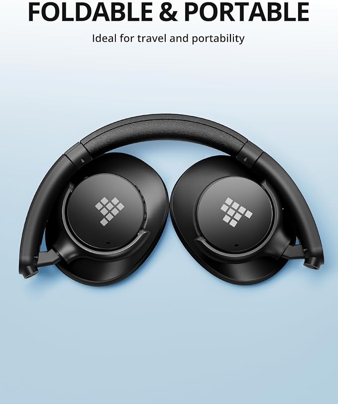 Tronsmart Sounfii Q20 Active Noise Cancelling Headphones, Wireless Over Ear Headphones, 60H Playtime, Rich-Detailed Sound, Customize EQ, Comfort Fit Ear Cups, for Travel, Home Office(Black)