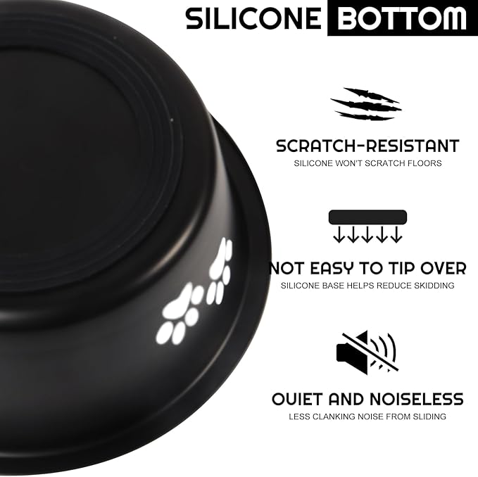 YUDANSI Dog Bowls 2 Pack Small Medium Dogs Feeding Food Water Bowl with Non-Slip Silicone Sole, Stainless Steel Dog Dishes Elevated Raised Pet Feeder(Black, M(3.6 Cups)