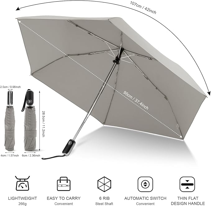 LEAGERA Compact Travel Umbrella for Purse - Flat Handle, Waterproof for Light Rain