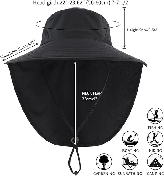 Home Prefer Outdoor UPF50+ Sun Hat Wide Brim Mesh Fishing Hat with Neck Flap