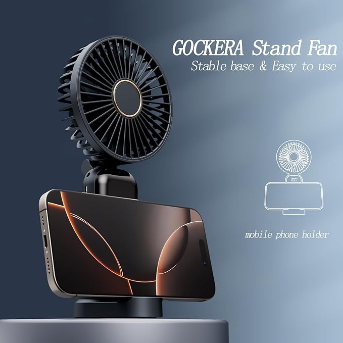 Portable Fan, 4200mAh Battery Operated Fan, 5 Speeds&Digital Display, Makeup Fans for Women with Base, 180°Foldable 3in1 Handheld/Neck/Desk Fan for Outdoor Indoor,Ultra Quiet (Black)