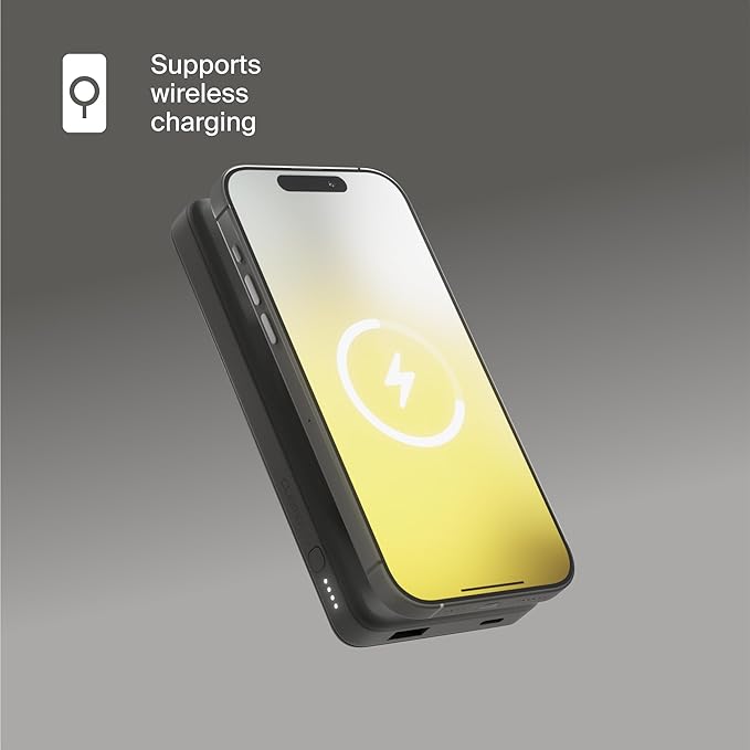Clemm Portable 10000 mAh Wireless Power Bank, Travel Essential, Quick Charging for iPhone 16/15/14/13/12/11/X, Samsung Galaxy, iPad, Google Pixel & More - USB-C × 1 & USB-A × 1, Graphite