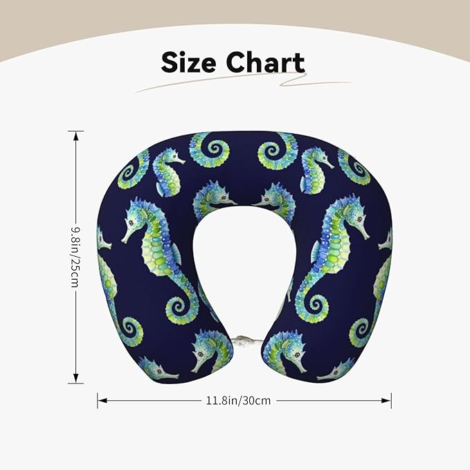 Memory Foam Airplane Pillow Seahorses for Car Chin Head Neck Supporting, U Shape Pillows Travel Cushion for Office, Nap Sleeping