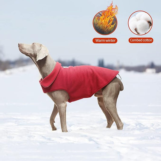 Fleece Dog Coat Pet Jacket Reflective for Cold Weather for Extra Large to Small Pets(Red,S)