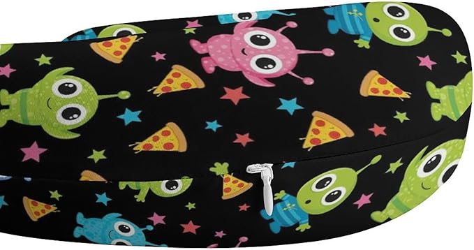 Portable U-Shaped Travel Pillow Memory Foam Neck Rest, Alien Eating Pizza Peace Funny Space Art U-Shape, Airplane Car Bus Office Chin Support
