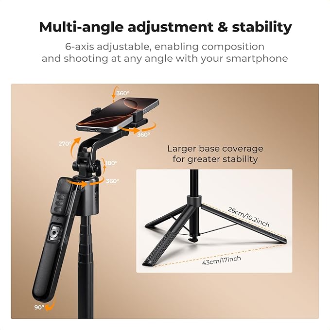 K&F CONCEPT 71“ Face Tracking Tripod for iPhone, Auto Face Tracking Selfie Stick, Auto Face Tracking Tripod 360 Totation with Stand, Gesture Control, Remote Control