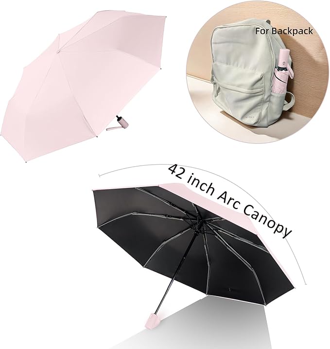 BAODINI Small UV Protection Travel Umbrella Compact for Rain and Sun UPF 50+ Windproof Portable 42 inch Umbrella for Women and Men