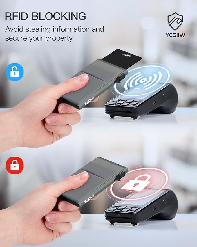 YESIIW Credit Card Holder Wallet for Men RFID Blocking Slim Minimalist Metal Wallet with Money Pocket Contactless Card Protector