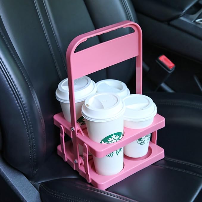 musbus Reusable Drink Carrier with Handle for Delivery Drivers, Portable Cup/Coffee Holder Accessories for Delivery, Foldable Drinks Caddy with Tray, Car Durable Plastic Festive Bottle, Vacation