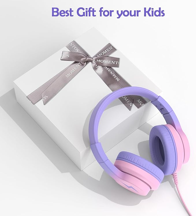 Kids Headphones, Wired Headphones for Kids Over Ear with Microphone, 85/94dB Volume Limiter Headphone for Girls Boys, Foldable Headphone for Learning & Entertainment, Gradient Red