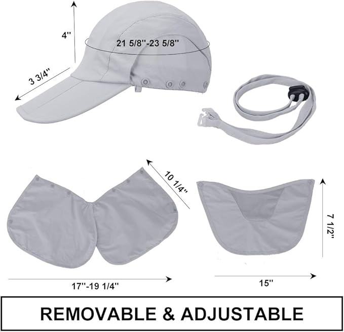 Foldable Sun Cap, Fishing Hats, UPF 50+ Protection Caps with Face Mask Neck Flap