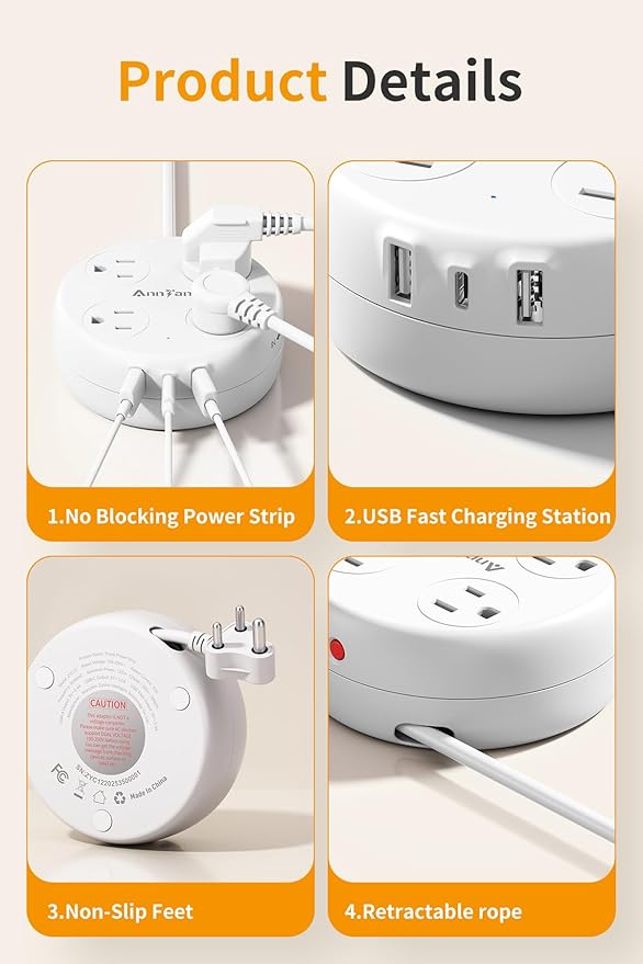 India Travel Adapter with USB C, US to India Plug Adapter with 4 Outlets 3 USB Ports, Type D Outlet Adapter for US to Bangladesh, India, Kuwait, Maldives (White)