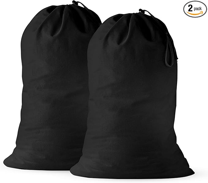 2 Pack - Extra Large Cotton Laundry Bag, Heavy Duty Large Laundry Bags 24 x 36 inch XL Drawstring Travel Organizer Bag Fit Hamper Basket Camp (Dark Grey, Pack of 2)