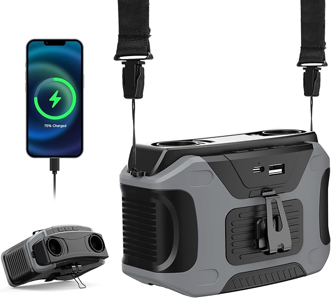 Portable Waist Fan with 5 Speeds, 20000mAh Battery Hands-Free Rechargeable Belt Fan, 16000RPM Strong Airflow, Dual-Sided Clip On Wearable Fans for Camping Travel Jobsite Farms Fishing