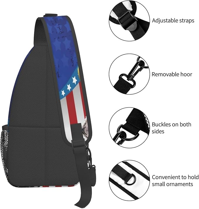 Bald Eagle American Flag Sling Bag Multipurpose Crossbody Sling Backpack Travel Cycling Hiking Shoulder Bag For Women Men