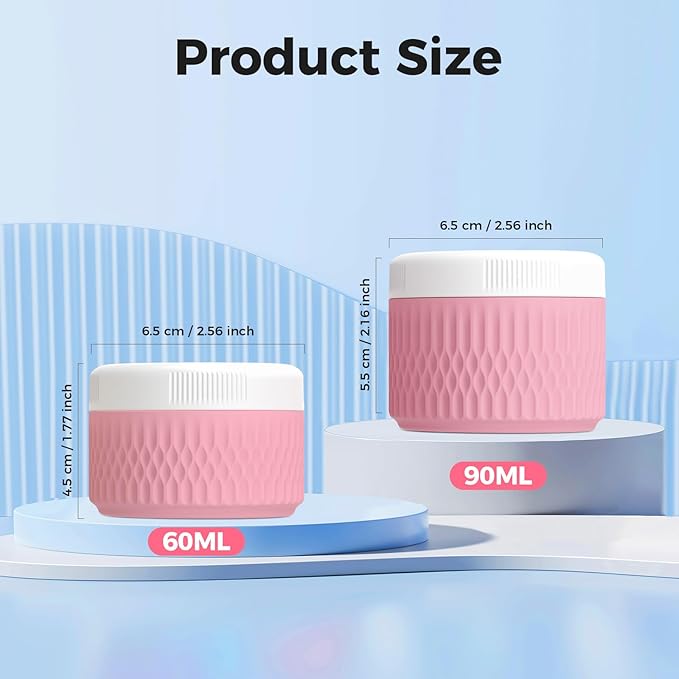 BPA Free Silicone Cream Jars - 2oz TSA Approved Travel Size Containers, Leak-proof with Lid for Cosmetic, Face, Hand, Body Glitters