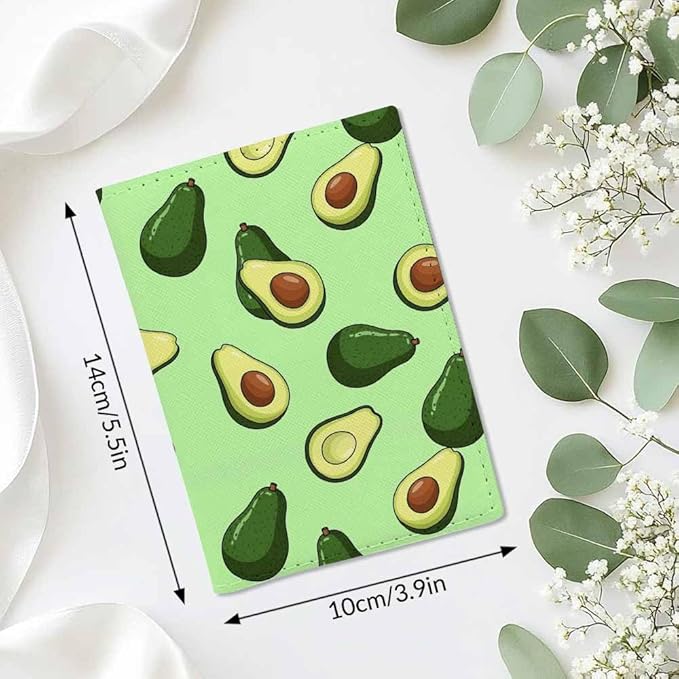 Avocado Passport Holder for Travel Vintage Fruits PU Leather Passport Cover Wallet Cute Passport Card Holder for Women and Men